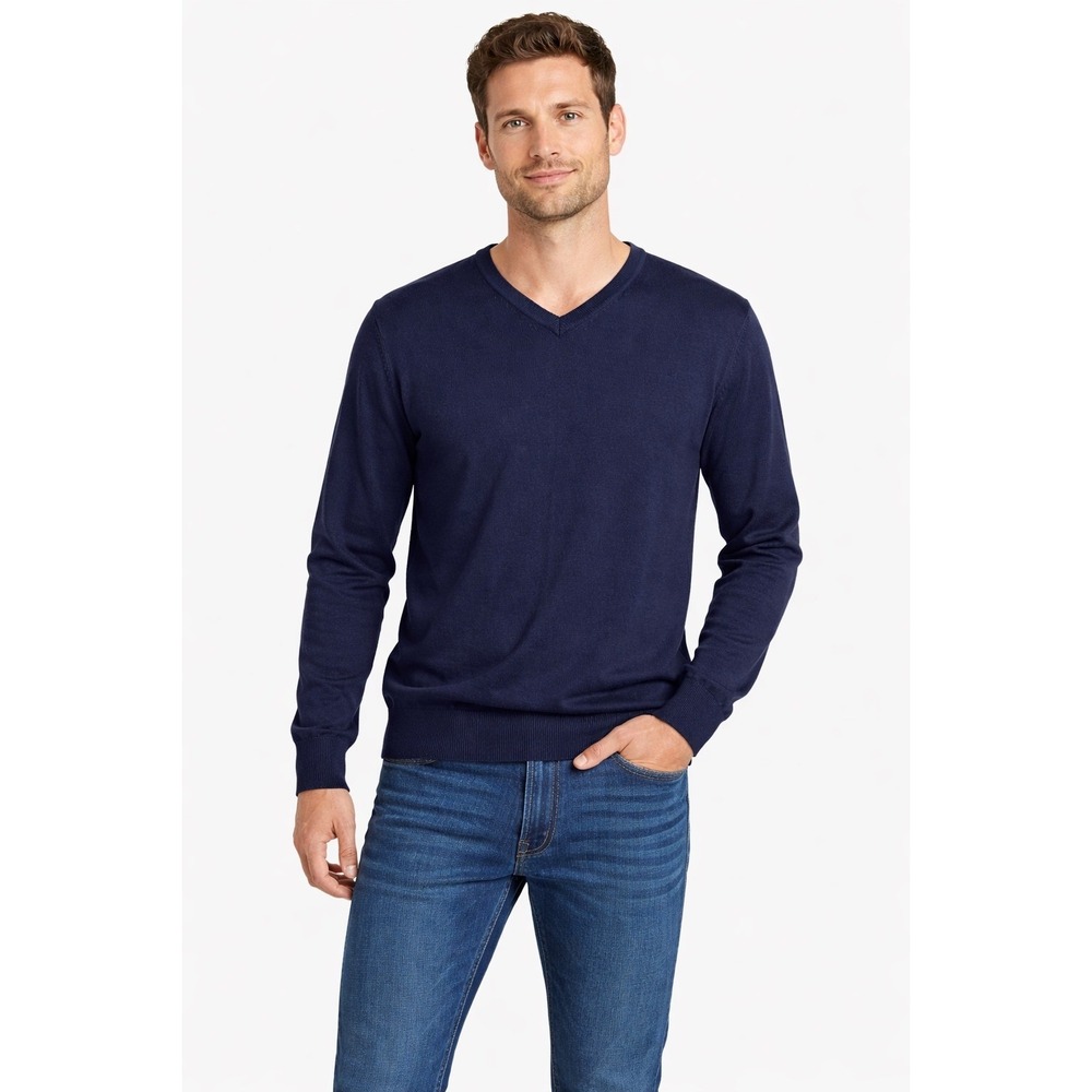 Express‎ V-Neck Sweater Mens XL Navy Blue Merino Wool Blend Pullover Classic